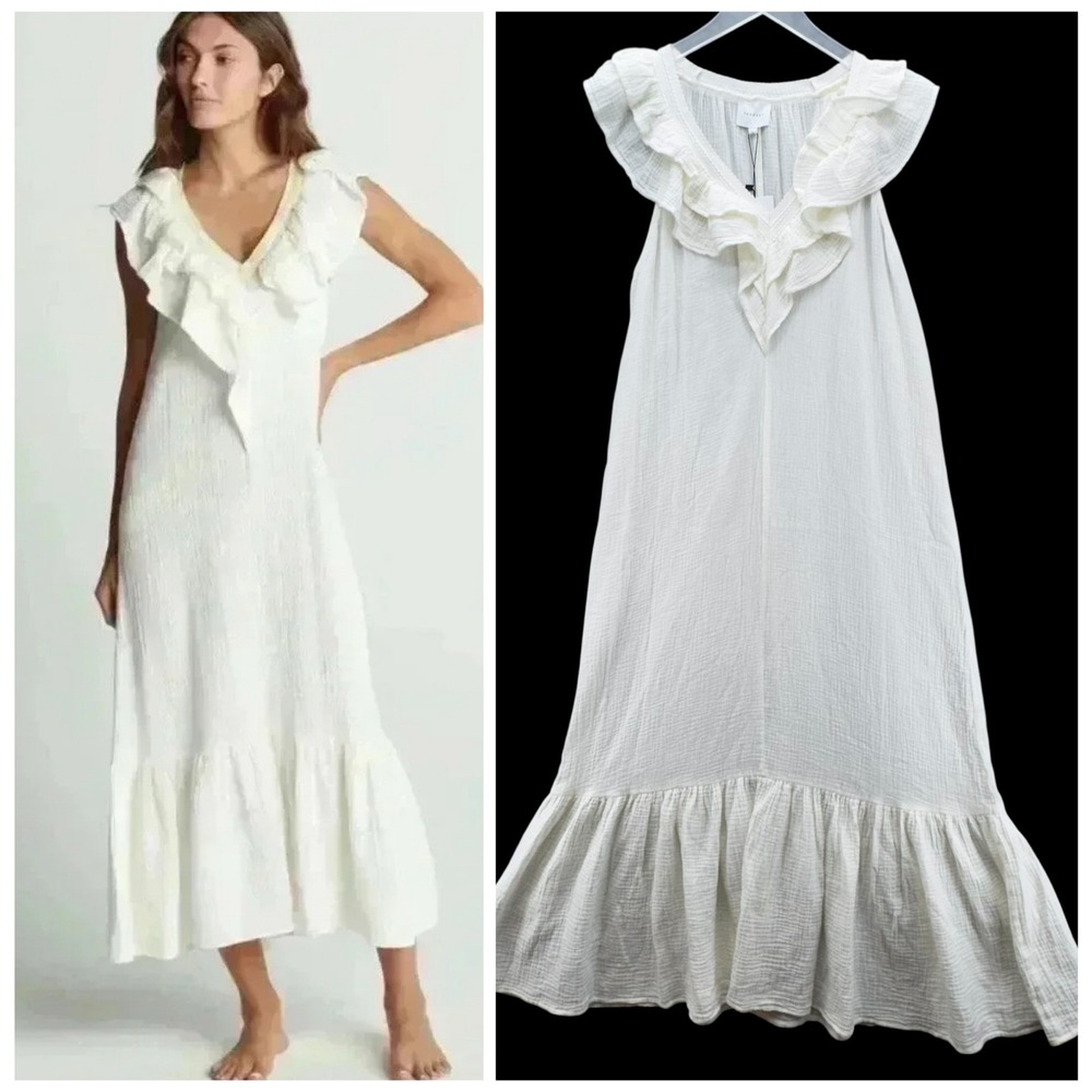 Sundays Kinsey Dress Size L‎ Coconut Milk Ruffle Maxi Gauze Cotton Cottagecore
